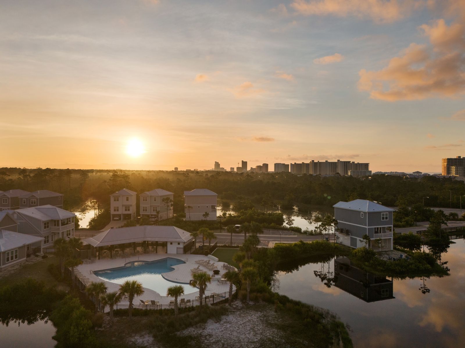 Golden hour over the pool at Summer Salt, Orange Beach